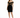 A model poses in a fitted black dress with off-the-shoulder sleeves and intricate gold detailing.