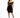 A model poses in a fitted black dress with off-the-shoulder sleeves and gold decorative accents.