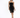 A model poses in a strapless black dress with gold zipper details and side slits, paired with black heels.