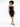 A model poses in a strapless black dress with gold zipper details and side slits, paired with black heels.