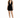 A model poses in a fitted black dress with a deep V-neckline, paired with stylish black heeled booties.