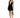 A model poses in a sleek black dress with a deep V-neck and a side slit, paired with stylish ankle boots.