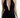 A woman models a sleek black halter dress featuring a deep V-neckline and side ruching.