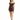 A model poses in a fitted off-the-shoulder dress with floral patterns and adjustable side ruching.