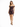 A model poses in a fitted off-the-shoulder dress with floral patterns and adjustable side ruching.