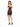 A woman stands in a floral off-the-shoulder dress with ruching, paired with strappy black heels.