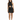 A model poses in a black, sparkly halter dress featuring a cutout detail and a flared hemline.