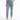 A person wearing light blue high-waisted jeans paired with a fitted green crop top and white sneakers.