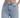 Light blue high-waisted jeans with a button closure and front pockets, styled with a cropped top.