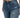 Close-up of a person wearing distressed blue denim jeans with a high waist and a button closure.