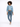 A model poses in a light blue cropped top and high-waisted denim jeans, showcasing a casual style.
