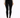 A model wearing a fitted black bodysuit and skinny black jeans, paired with black sneakers.