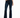 A person wearing a tied orange top and dark flared jeans, standing in black heeled sandals against a white background.