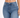 Close-up of a person wearing high-waisted blue jeans paired with a white cropped top, showcasing a casual style.