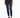 A person wearing dark blue skinny jeans paired with a cropped graphic t-shirt and black sneakers.