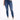 A person wearing fitted blue jeans with distressed knee details and white sneakers, standing against a plain background.