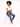 A model with curly hair sits on a white pedestal, wearing a cropped white top and blue skinny jeans.