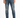 Fitted blue denim jeans with subtle fading and distressed details, paired with black sneakers.