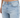 Light blue distressed jeans featuring a mid-rise waist and subtle rips on the front.