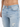 Light blue distressed jeans featuring a mid-rise waist and subtle rips on the front.