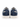 Denim sneakers with a white rubber sole, featuring a stitched design and label on the heel.