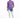 A man stands confidently in a purple t-shirt and light blue, distressed jeans with a tie-dye effect.