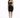 A model poses in a fitted black dress with a sheer bodice and cut-out details, paired with strappy heels.