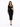 A model poses in a fitted black dress featuring a unique one-shoulder design and cut-out details.
