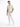 A man stands confidently in light-colored ripped jeans and a speckled beige t-shirt, paired with white sneakers.