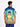 Colorful short-sleeve shirt featuring a vibrant tropical design with palm trees and architectural elements.