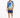 A man wearing a colorful short-sleeve shirt with a vibrant graphic design and matching shorts, paired with white snea...
