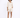 A model poses in a light beige button-up shirt and matching shorts, paired with black open-toe heels.