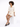 A model poses on a white pedestal wearing a light beige short-sleeve shirt and matching shorts with black heeled mules.