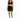 A model poses in a black cropped top with lace-up details and a matching mini skirt featuring side ties.