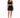 A model poses in a black cropped top with lace-up details and a matching mini skirt with side ties.