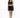 A model poses in a black cropped top with lace-up details and a matching mini skirt featuring side ties.