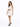 A model poses in a white cropped top with lace-up detail and a matching skirt featuring side lacing, paired with blac...