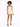 A model poses in a light beige romper with a wrap design and spaghetti straps, paired with black heels.