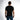 A man wearing a fitted black t-shirt and blue jeans, viewed from the back against a light background.
