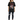 A model wearing a black oversized tee with a graphic design featuring a heart and flames, paired with ripped jeans an...