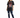 A model wearing a loose-fitting black tee with a bold graphic design featuring flames and hearts.