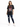 A model wearing a loose-fitting black tee with a bold graphic design featuring flames and hearts.