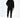 A model stands in a black hoodie and matching joggers, showcasing a casual streetwear style with white sneakers.