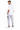 A man wearing a white oversized t-shirt and light gray cargo pants with zippered pockets, standing sideways.