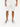 White shorts with a drawstring waist, paired with black and white sneakers on a neutral background.