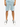 Light blue ribbed shorts with side pockets, paired with black and white sneakers on a neutral background.