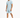 A man stands confidently in a light blue ribbed t-shirt and matching shorts, paired with white sneakers.