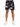 Men's black shorts featuring a colorful abstract floral pattern, paired with white sneakers.