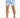 Men's swim shorts featuring a blue and white striped pattern, paired with white slide sandals.