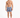 A shirtless man stands in patterned swim shorts with a tropical design, wearing white slide sandals.
